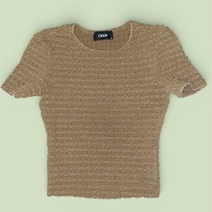 Cider Brown Shirred Scrunch Short Sleeve Top